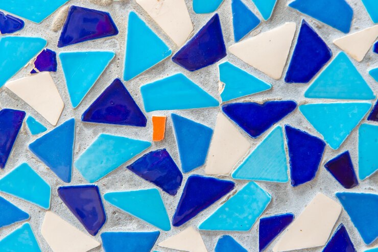 Foto fotografía completa del mosaico de la pared azul