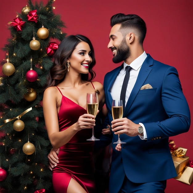 Fotografía completa de una pareja celebrando el año nuevo.