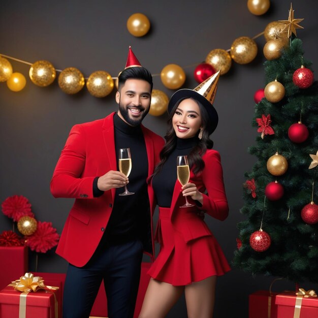 Fotografía completa de una pareja celebrando el año nuevo.