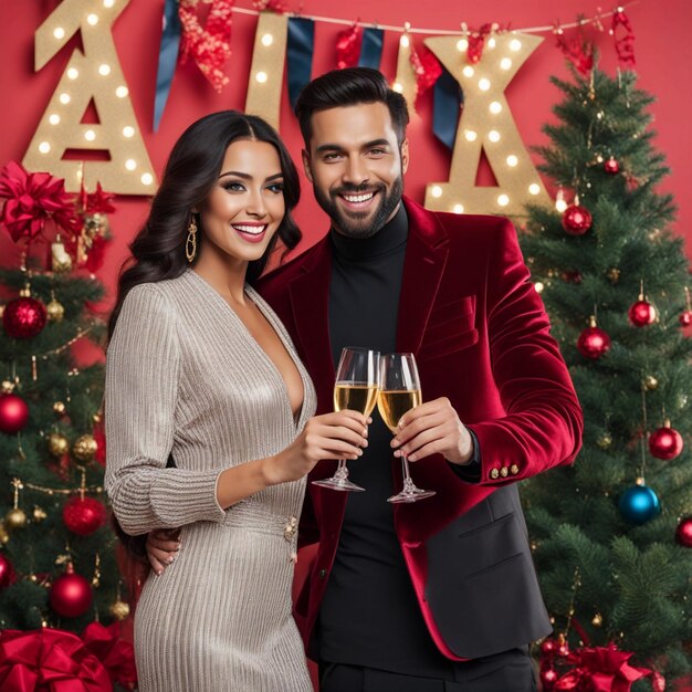 Fotografía completa de una pareja celebrando el año nuevo.