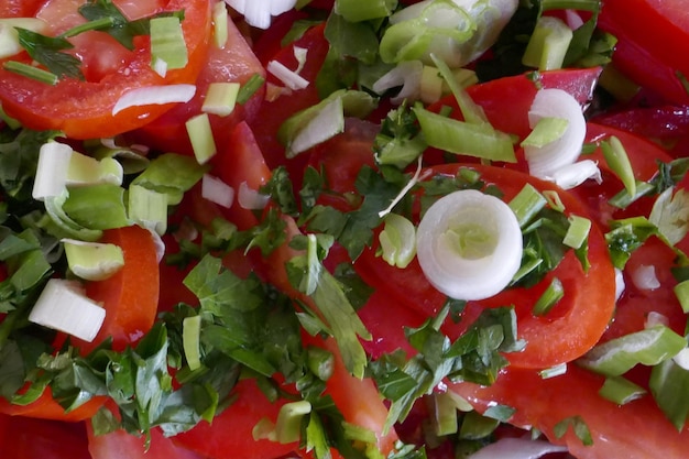 Foto fotografía completa de las verduras picadas