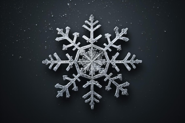 Fotografía de copo de nieve que representa la temporada de invierno sobre un fondo gris