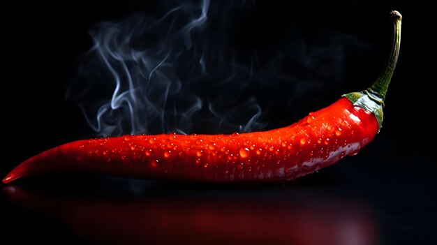 Foto fotografía creativa de pimienta de chile roja ardiendo en el fuego sobre un fondo negro oscuro con espacio para copiar
