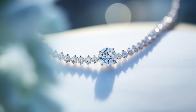 Una fotografía de un cuello blanco con un collar de diamantes de lujo