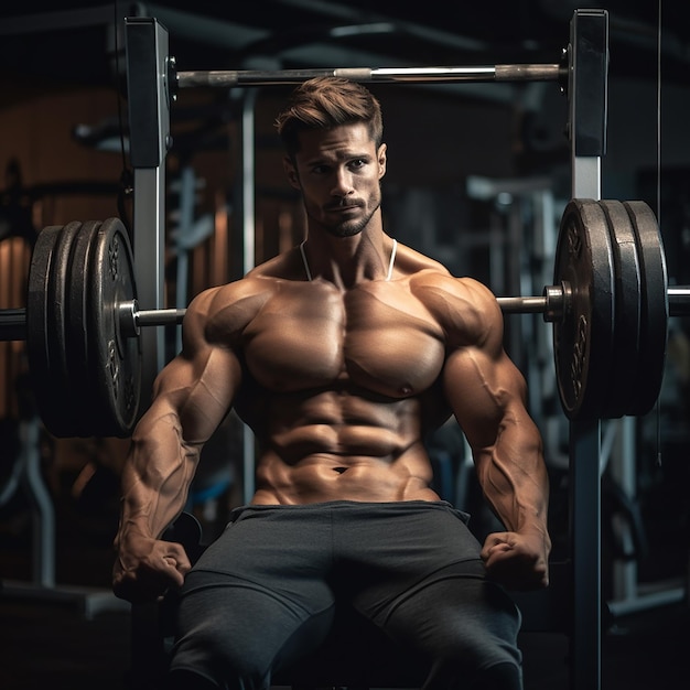 Fotografía de un culturista en el gimnasio en acción