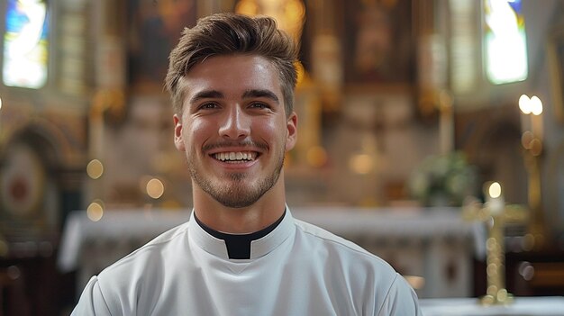 Foto fotografia da cabeça do vigário sorridente