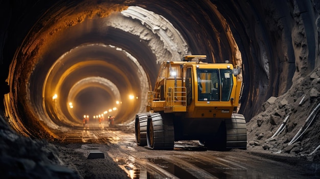 fotografia da escavadeira para construção de túnel rodoviário de concreto