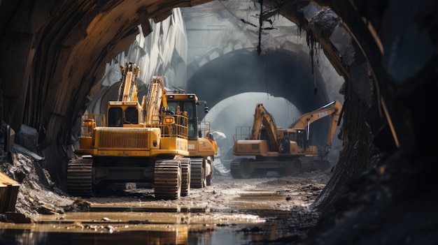 fotografia da escavadeira para construção de túnel rodoviário de concreto