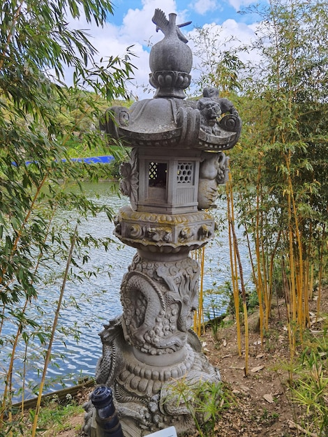 fotografia da estátua de buda no jardim budista em portugal