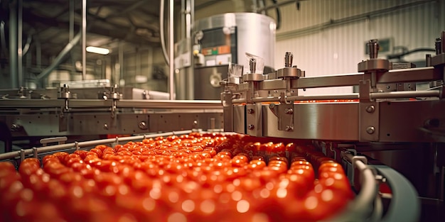 fotografia da máquina de envase de suco de tomate em plantas industriais