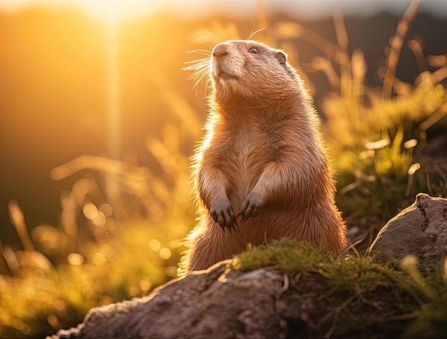 fotografia da natureza da marmota no estilo de reflexo de lente