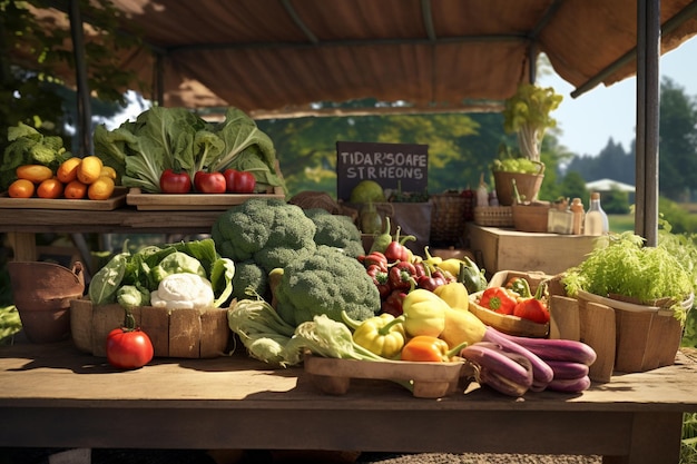 Fotografia de alimentos frescos em feiras agrícolas orgânicas e sustentáveis apoiando locais e responsáveis