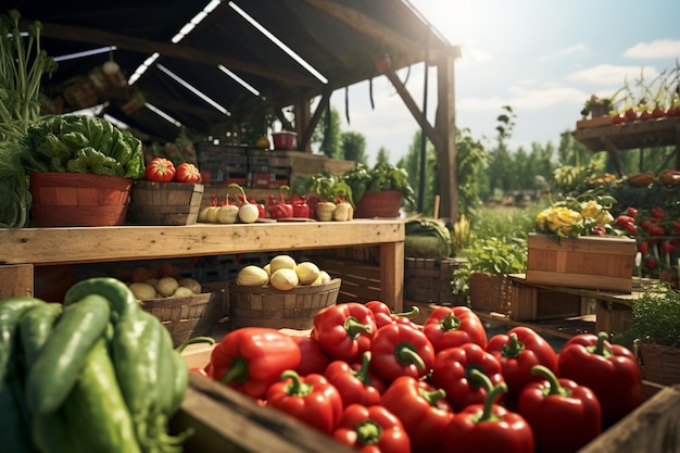 Fotografia de alimentos frescos em feiras agrícolas orgânicas e sustentáveis valorizando a produção local e
