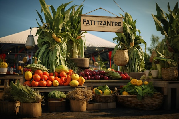 Fotografia de alimentos frescos em feiras agrícolas sustentáveis