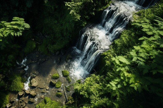 Foto fotografia de alto ângulo olhando para a cachoeira de um penhasco ou de uma vista