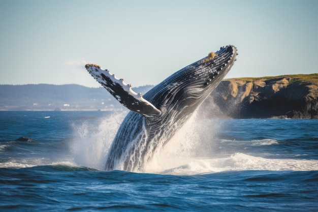 Fotografia de animais marinhos com respingo de cauda de baleia