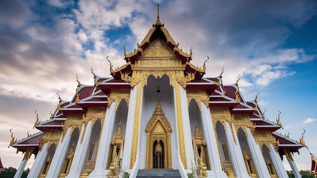 Fotografia de baixo ângulo do belo projeto do templo Wat Ratchanatdaram em Bangkok, na Tailândia