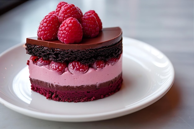 Fotografia de bolo de chocolate e framboesa