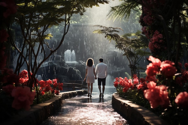 Fotografia de casais desfrutando de momentos românticos em jardins botânicos