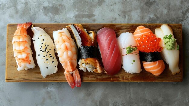 Fotografia de cima de um Nigiri Platter em fundo branco