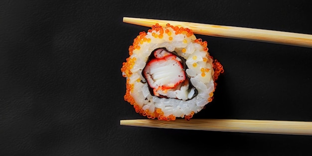 fotografia de comida de rolo de sushi com caranguejo dentro em fundo preto