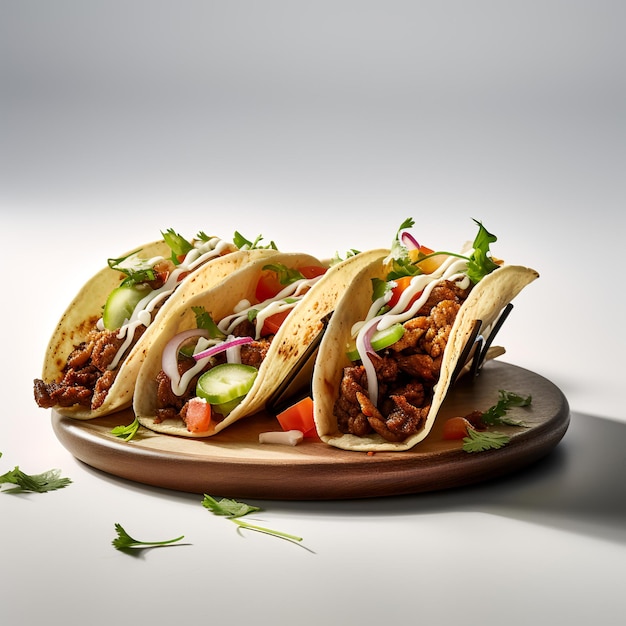 Fotografia de comida de tacos no prato isolado no fundo branco
