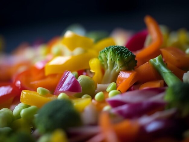 Foto fotografia de comida em close-up de uma bela refeição de vegetais frescos e multicoloridos