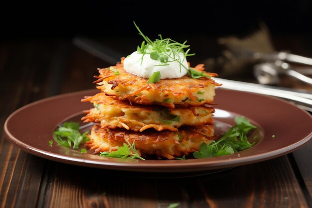 Foto fotografia de comida judaica da lagoa de latke