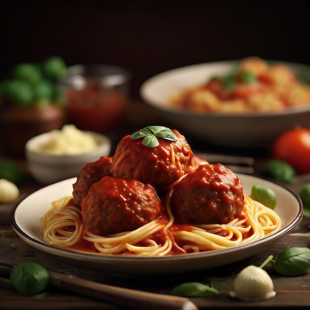 Foto fotografia de comida realista foto de espaguete e bolinhas de carne ai