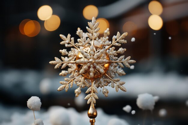 Fotografia de decorações de Natal com efeito bokeh Estrela de cor dourada Fotografia em condições de pouca luz