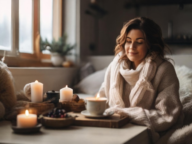 Fotografia de estilo de vida Uma manhã de inverno aconchegante em casa