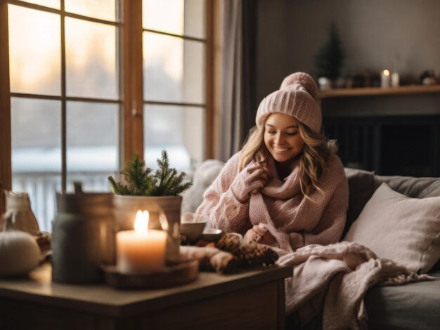 Foto fotografia de estilo de vida uma manhã de inverno aconchegante em casa