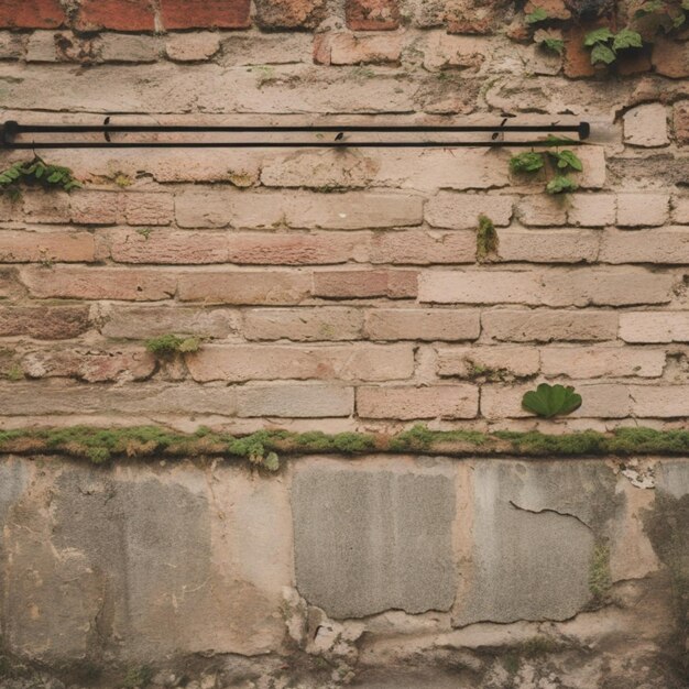 Fotografia de estilo vintage parede de concreto de cor castanha com musgo e videiras na parede tijolo vintage