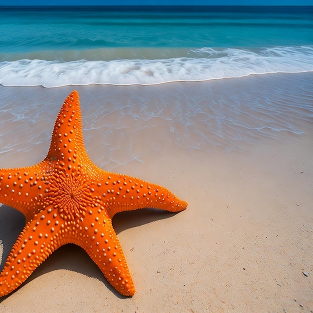 Fotografia de estrela-do-mar em close na praia