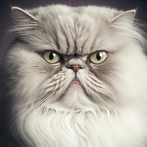 Fotografia de estúdio com um bonito retrato de gato persa fofinho com a curiosidade e o olhar inocente como conceito de animal de estimação doméstico feliz moderno em detalhes hiperrealistas encantadores por Generative AI