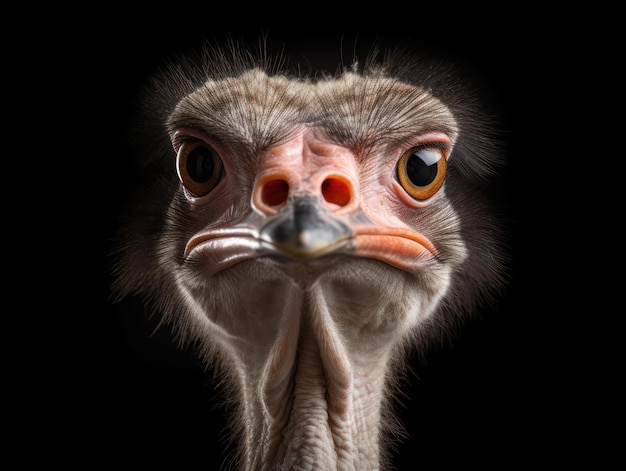 Foto fotografia de estúdio de avestruz isolada em fundo preto claro ia generativa