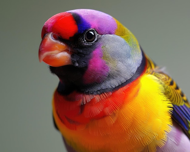 Fotografia de Estúdio de Fincas Gouldian Púrpuras para entusiastas de animais de estimação e aves