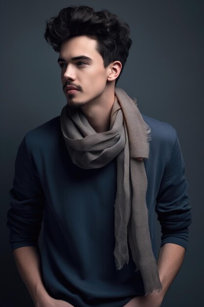 Fotografia de estúdio de um jovem elegante posando contra um fundo cinzento