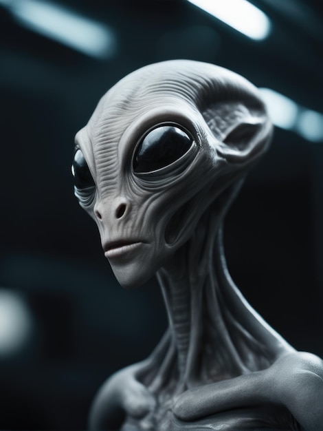 Fotografia de fantasia de um alienígena ultra-realista sob uma luz dramática