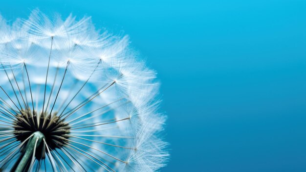 Foto fotografia de flor de dente-de-leão em fundo azul