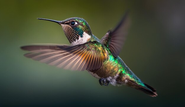 Fotografia de foco seletivo de um beija-flor em voo