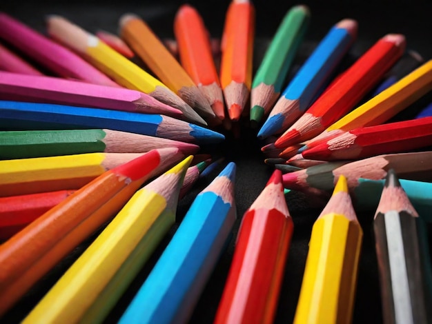 fotografia de foco superficial de lápis coloridos com fundo preto