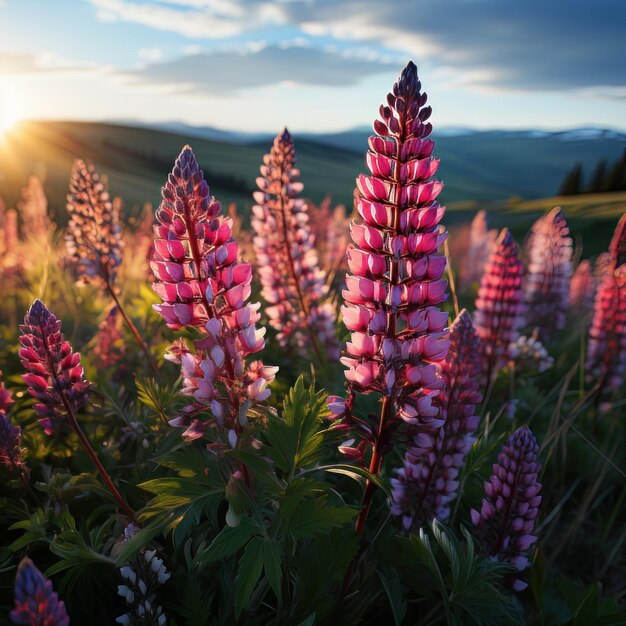 Fotografia de fundo da primavera de Lush Lupines.