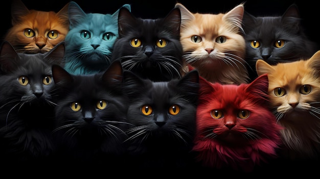 Fotografia de gatos hiper-realistas Ilusão hipnótica abstrata de gatos multicoloridos