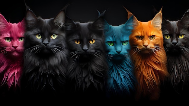 Fotografia de gatos hiper-realistas Ilusão hipnótica abstrata de gatos multicoloridos