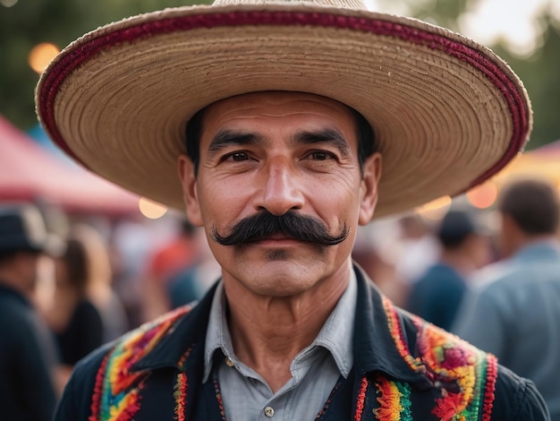 Fotografia de homem com bigode em sombrero em festival