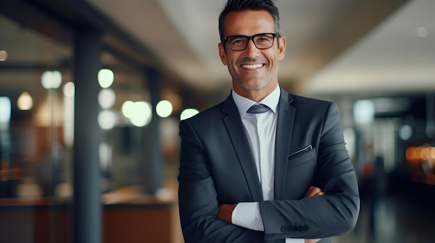 Fotografia de homem de negócios sorridente para anúncios em uma sala de escritório
