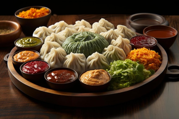 Foto fotografia de imagens coloridas de nepal momos platter momos dumplings