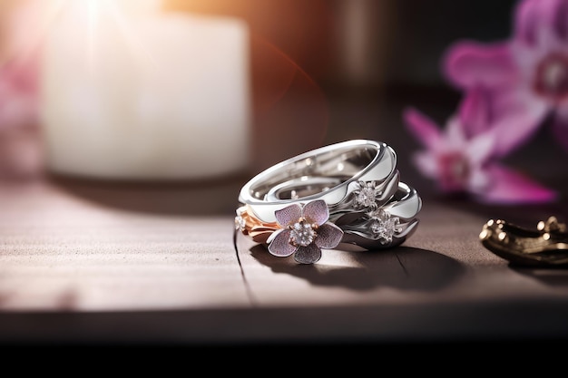 fotografia de joia de anel de platina glamourosa com pedra preciosa generativa ai