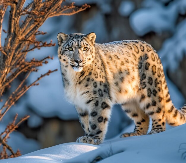 fotografia de leopardo da neve IA generativa